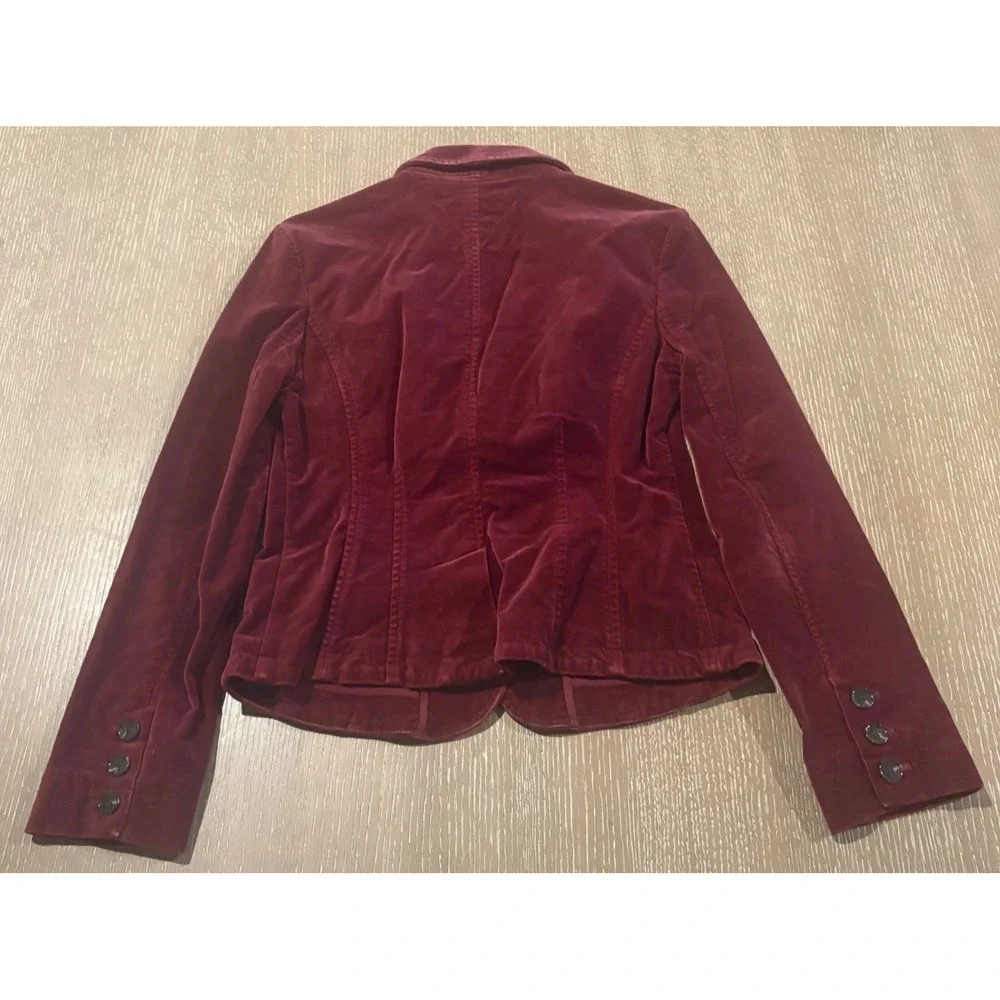Tommy Hilfiger Velvet Blazer Womens Medium Burgundy Stretch Fitted Jacket EUC